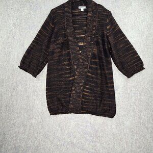 Charter Club Open-Front Metallic Cardigan Sweater Black/Orange Acrylic Blend